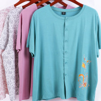 大码短袖开衫女士中老年人加肥加大开身妈妈莫代尔棉汗衫宽松睡衣