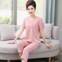 中老年绵绸女妈妈纯棉绸睡衣套装夏季7分短袖30-40-50-60岁家居服