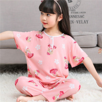 夏季短袖长裤儿童绵绸睡衣套装棉绸男童睡衣女孩宝宝空调家居服薄
