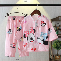 夏季纯棉绸儿童睡衣男童套装女童绵绸长袖薄女孩子空调家居服宝宝