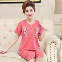 睡衣女式夏季纯棉短袖宽松休闲中年妈妈夏天家居服中老年两件套装