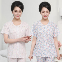 中老年纯棉开衫短袖上衣短袖女夏薄款开襟对襟上衣睡衣家居服女装