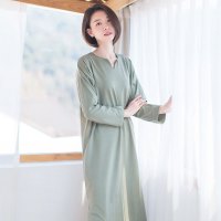 睡裙女夏季薄款纯棉长袖v领长裙女士宽松睡衣可外穿春秋季家居服
