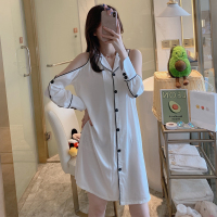 睡衣女春秋冰丝薄款性感露肩家居服夏季很仙的长袖睡裙网红ins风