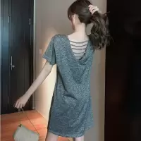 短袖睡裙女夏季阳离子性感睡衣莫代尔纯棉家居服夏天可外穿薄款