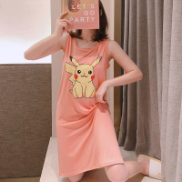 夏季中长款无袖睡裙女纯棉薄款坎肩清新韩版卡通学生背心宽松睡衣