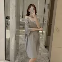 吊带睡裙女夏季露肩莫代尔短袖灰色薄款小性感甜美纯棉睡衣家居服