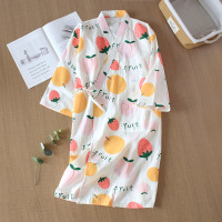 日式和服睡衣女棉睡袍浴袍春秋纱布可爱汗蒸纯棉睡衣睡裙长袖