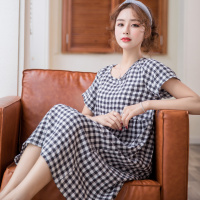 睡裙女夏短袖纯棉麻学生可爱连衣裙子薄款睡衣夏天宽松大码孕妇裙