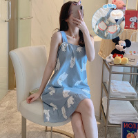 韩版吊带性感睡裙女夏季纯棉背带连衣裙家居服薄款夏天睡衣带胸垫