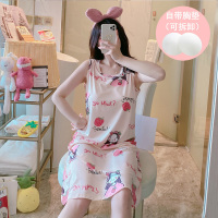 带胸垫睡裙女夏季纯棉无袖背心裙学生睡衣中长款可爱连衣裙家居服