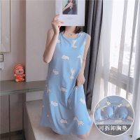 睡裙女士夏季纯棉薄款韩版无袖带胸垫睡衣吊带背心连衣裙夏可外穿