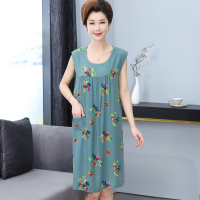 夏季中老年人睡衣女纯棉绸妈妈睡裙夏天中年薄款大码人造棉连衣裙