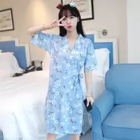 睡裙女夏季浴袍衣女士睡袍清新中长款日式和服睡衣开衫纯棉汗蒸服
