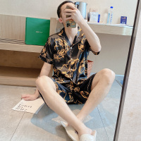 睡衣男士夏季冰丝薄款短袖简约休闲开衫丝绸青年家居服套装可外穿