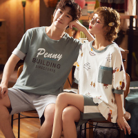 短袖短裤纯棉套装情侣睡衣ins潮 网红款男女士可爱睡裙大码家居服