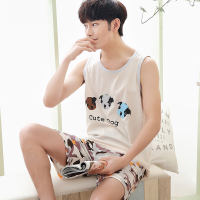 睡衣男孩子夏季背心短裤薄款纯棉无袖裤头衩全棉15大童居家服套装