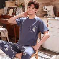 男士睡衣夏季短袖长裤纯棉家居服夏装薄款男款夏天男式全棉质套装