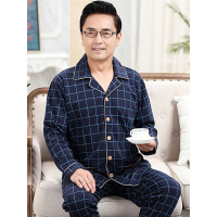 中年春秋季男纯棉套装老年人长袖爸爸睡衣家居服春薄款中老年开衫