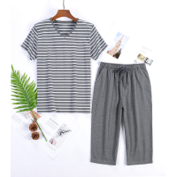 夏季男士纯棉薄款睡衣短袖短裤套装休闲可外穿空调服护膝盖家居服