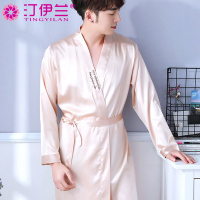 男士冰丝睡衣睡袍浴袍晨袍浴衣薄款长款龙袍和服大码宽松丝绸夏季