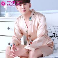 男士睡袍浴袍晨袍浴衣薄款长款冰丝睡衣龙袍和服春秋宾馆酒店夏季