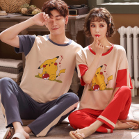 情侣睡衣夏季薄款纯棉长裤短袖女士韩版宽松男生家居服春秋款套装