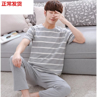 男士睡衣夏季短袖长裤棉棉薄款青年男式男装青少年夏天家居服