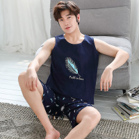 夏季睡衣男背心纯棉薄款青年短袖短裤男式无袖夏天家居服全棉套装