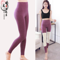 女士高腰棉薄款带护膝加绒秋裤膝盖加厚护腰大码线衬裤打底保暖裤