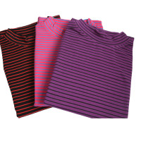 女高领单件内衣莱卡棉条纹老人棉毛衫上衣中老年纯棉秋衣打底