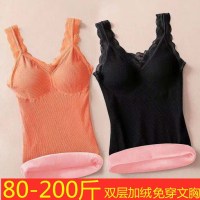 保暖背心女加绒加厚上衣带胸垫蕾丝性感紧身百搭打底秋冬保暖内衣