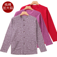 中老年女加肥加大秋衣开衫纯棉单件秋衣对襟老太太系扣开身外穿