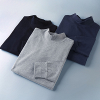 男士中领纯棉单件上衣中高领中老年人秋衣衬衣老人打底棉毛衫内衣