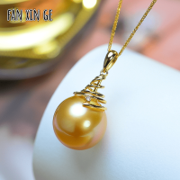 【Fan xin Ge】南洋金珠海水珍珠 18k金镶钻吊坠 大颗粒13-14mm单颗优雅时尚项链
