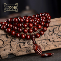 [梵心阁]印度小叶紫檀手串12MM108颗佛珠满金星老料高油密 玻璃底手持念珠