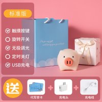 小猪硅胶小夜灯床头拍拍伴睡不插电520情人节礼物女夜光可爱台灯|标准版(充电头+代写贺卡+精美包装).