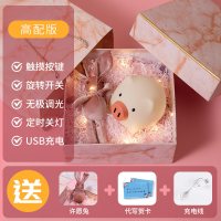 小猪硅胶小夜灯床头拍拍伴睡不插电520情人节礼物女夜光可爱台灯|夜明猪硅胶灯+许愿兔+拉菲草+礼品盒+礼品袋