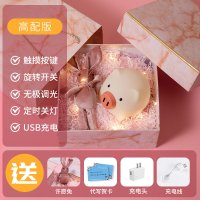 小猪硅胶小夜灯床头拍拍伴睡不插电520情人节礼物女夜光可爱台灯|夜明猪硅胶灯+充电头+许愿兔+拉菲草+礼品盒+礼品袋