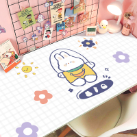 桌布书桌ins学生儿童学习写字台桌面pvc防水防油书桌垫皮革桌垫|中粉红色跳绳小兔皮革垫 50*120