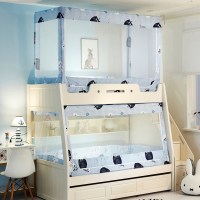 子母床蚊帐1.2m上下床铺1.5梯形家用高低床|黑白猫[含支架] 单下铺-[适合1.2米宽的下铺]梯形前开门