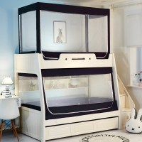 子母床蚊帐1.2m上下床铺1.5梯形家用高低床|典雅黑[含支架] 单上铺-[宽90×长190×高110cm]