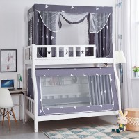 子母床蚊帐1.2m上下床铺1.5梯形家用|清新时光[遮光款含支架] 单下铺-[适合1.2米宽的下铺]梯形前开门