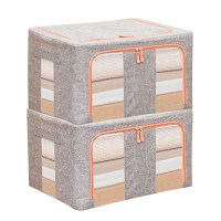 装衣服收纳箱布艺牛津布大号整理箱子家用可折叠衣物袋|升级-深灰色 2个装-加强版60L[50*40*30cm]