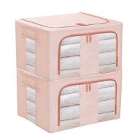 装衣服收纳箱布艺牛津布大号整理箱子家用可折叠衣物|升级-藕粉色 2个装-加强版40L[50*40*20cm]