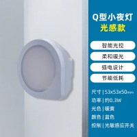智能光控自动感应灯led小夜灯插电卧室床头睡眠节能灯婴儿喂奶灯|【插电光感款】-光感应自动开关-蓝色-暖光