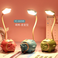 学生充电led小台灯儿童床头宿舍卧室学习专用创意书桌护眼床头灯|YC-6609萌熊笔筒台灯(颜色随机) 按钮开关