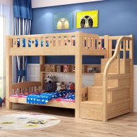实木高低床成人上下床儿童床双层床母子床子母床两层床上|X款梯柜床+书架+床垫 上下铺宽1350MM*长2000MM