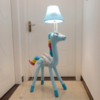 儿童房落地灯床头动物灯北欧风卧室ins 网红装饰创意可爱台灯|[新品]彩版蓝色独角兽落地灯 调光开关
