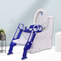儿童坐便器马桶梯女宝宝小孩男孩坐垫圈女孩厕所梯椅可折叠楼梯式|皇家蓝硬座+靠背+无赠品